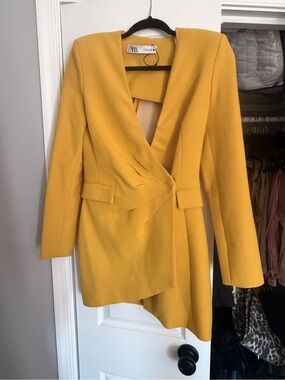 Zara Yellow Tailored Asymmetrical Blazer Dress